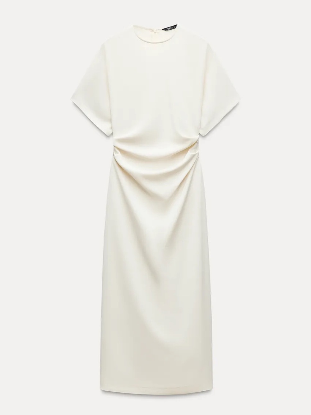 Draped Fitted Midi Dress in Ecru